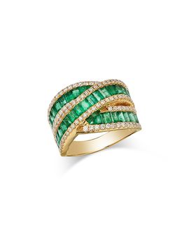 Bloomingdale's Fine Collection Bloomingdale's Fine Collection Emerald & Diamond Crossover Ring in 14K Yellow Gold