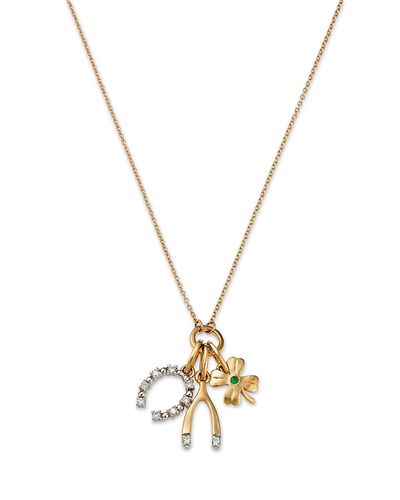 Bloomingdale's Fine Collection Bloomingdale's Fine Collection Emerald & Diamond Luck Motif Charm Pendant Necklace in 14K Yellow Gold, 18