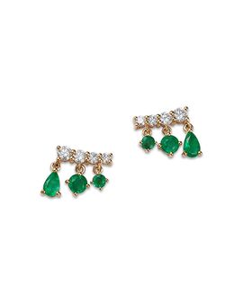 Bloomingdale's Fine Collection Bloomingdale's Fine Collection Emerald & Diamond Mixed Cut Drop Earrings in 14K Yellow Gold