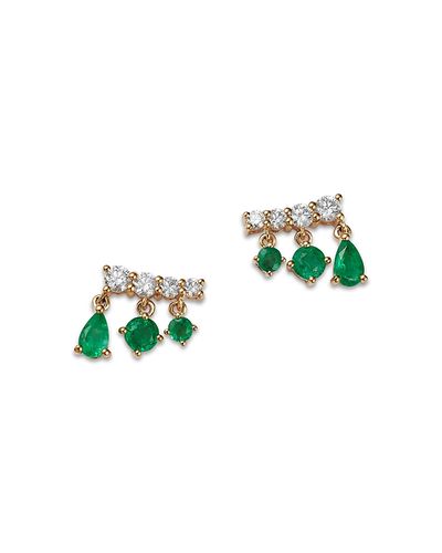 Bloomingdale's Fine Collection Bloomingdale's Fine Collection Emerald & Diamond Mixed Cut Drop Earrings in 14K Yellow Gold
