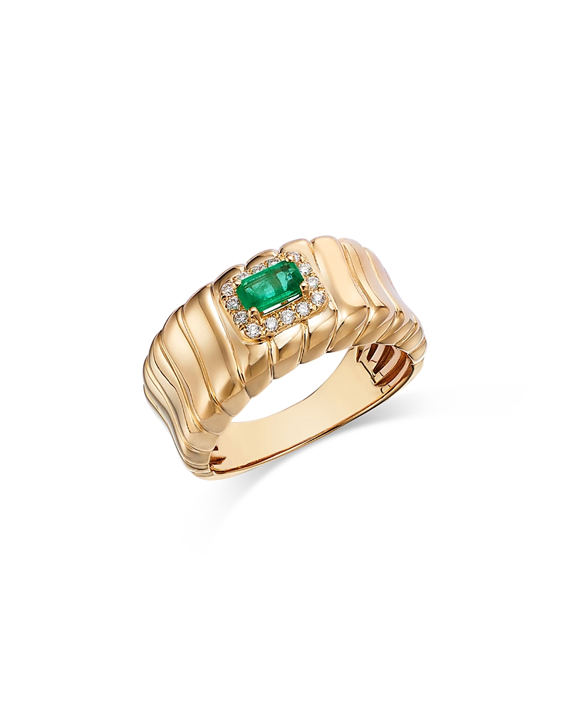 Bloomingdale's Fine Collection Bloomingdale's Fine Collection Emerald & Diamond Ridged Statement Ring in 14K Yellow Gold