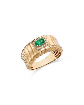 Bloomingdale's Fine Collection Bloomingdale's Fine Collection Emerald & Diamond Ridged Statement Ring in 14K Yellow Gold