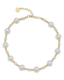 Bloomingdale's Fine Collection Bloomingdale's Fine Collection Freshwater Pearl & Textured Bead Bracelet in 14K Yellow Gold