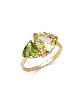 Bloomingdale's Fine Collection Bloomingdale's Fine Collection Lemon Quartz & Peridot Toi et Moi Ring in 14K Yellow Gold