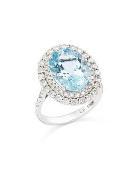 Bloomingdale's Fine Collection Bloomingdale's Fine Collection Limited Edition Aquamarine & Diamond Halo Ring in 14K White Gold