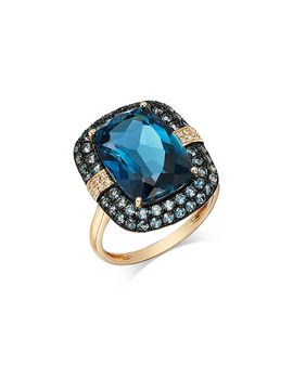Bloomingdale's Fine Collection Bloomingdale's Fine Collection London Blue Topaz & Diamond Double Halo Ring in 14K Yellow Gold