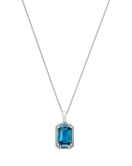 Bloomingdale's Fine Collection Bloomingdale's Fine Collection London Blue Topaz & Diamond Halo Pendant Necklace in 14K White Gold, 18