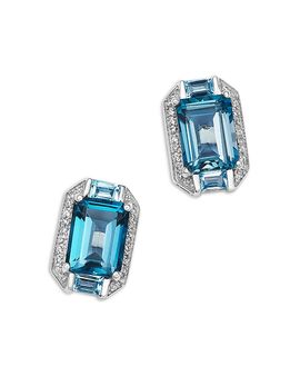 Bloomingdale's Fine Collection Bloomingdale's Fine Collection London Blue Topaz & Diamond Halo Stud Earrings in 14K White Gold