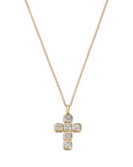 Bloomingdale's Fine Collection Bloomingdale's Fine Collection Luxe Collection Certified Lab Grown Diamond Asscher Cut Bezel Cross Pendant Necklace in 14K Yellow Gold, 2.4 tcw