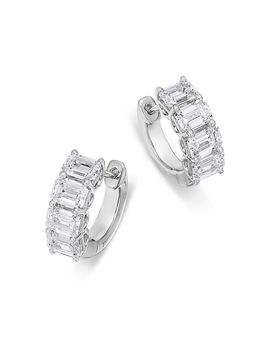 Bloomingdale's Fine Collection Bloomingdale's Fine Collection Luxe Collection Certified Lab Grown Diamond Emerald Cut Huggie Hoop Earrings in 14K White Gold, 3.1 tcw