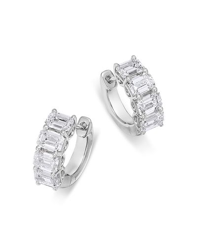 Bloomingdale's Fine Collection Bloomingdale's Fine Collection Luxe Collection Certified Lab Grown Diamond Emerald Cut Huggie Hoop Earrings in 14K White Gold, 3.1 tcw
