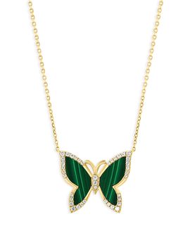 Bloomingdale's Fine Collection Bloomingdale's Fine Collection Malachite & Diamond Butterfly Pendant Necklace in 14K Yellow Gold, 16