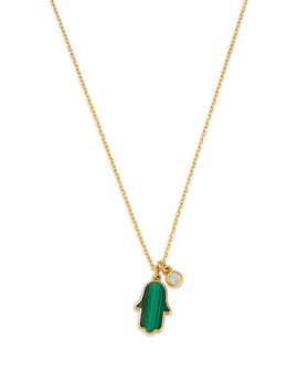 Bloomingdale's Fine Collection Bloomingdale's Fine Collection Malachite & Diamond Hamsa Hand & Bezel Diamond Charm Pendant Necklace in 14K Yellow Gold, 16