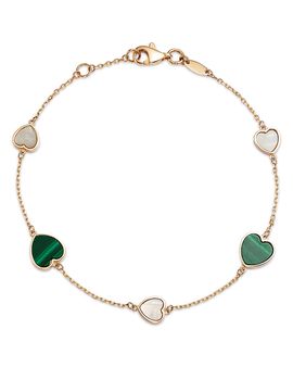 Bloomingdale's Fine Collection Bloomingdale's Fine Collection Malachite & Mother of Pearl Heart Bezel Chain Link Bracelet in 14K Yellow Gold