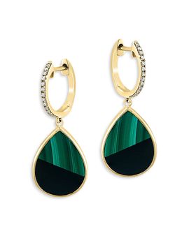 Bloomingdale's Fine Collection Bloomingdale's Fine Collection Malachite, Onyx & Diamond Tear Shape Drop Earrings in 14K Gold