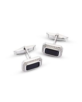Bloomingdale's Fine Collection Bloomingdale's Fine Collection Men's Onyx & Diamond Halo Cufflinks in 14K White Gold