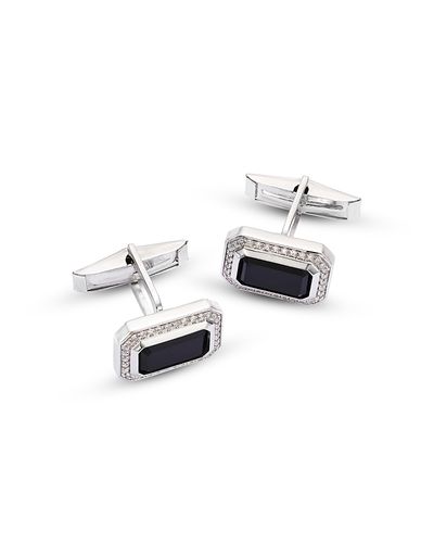 Bloomingdale's Fine Collection Bloomingdale's Fine Collection Men's Onyx & Diamond Halo Cufflinks in 14K White Gold