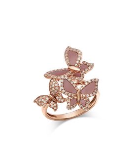Bloomingdale's Fine Collection Bloomingdale's Fine Collection Mother of Pearl & Diamond Triple Butterfly Ring in 14K Rose Gold