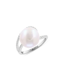 Bloomingdale's Fine Collection Bloomingdale's Fine Collection Pearl Spring Freshwater Pearl & Diamond Double Row Ring in 14K White Gold