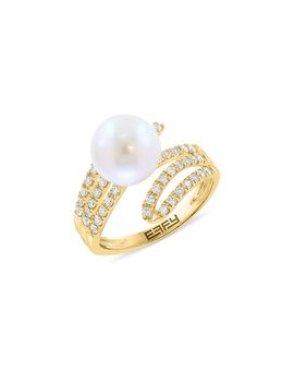 Bloomingdale's Fine Collection Bloomingdale's Fine Collection Pearl Spring Freshwater Pearl & Diamond Multirow Asymmetric Ring in 14K Gold
