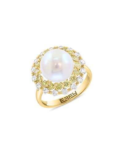 Bloomingdale's Fine Collection Bloomingdale's Fine Collection Pearl Spring Freshwater Pearl & White & Yellow Diamond Halo Ring in 14K Yellow Gold