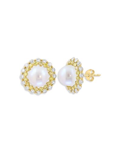 Bloomingdale's Fine Collection Bloomingdale's Fine Collection Pearl Spring Freshwater Pearl, Yellow Diamond & White Diamond Halo Stud Earrings in 14K Yellow Gold