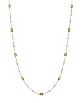 Bloomingdale's Fine Collection Bloomingdale's Fine Collection Peridot Bezel & Diamond Station Necklace in 14K Yellow Gold, 18