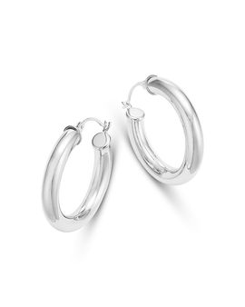 Bloomingdale's Fine Collection Bloomingdale's Fine Collection Polished Tube Medium Hoop Earrings in 14K White Gold