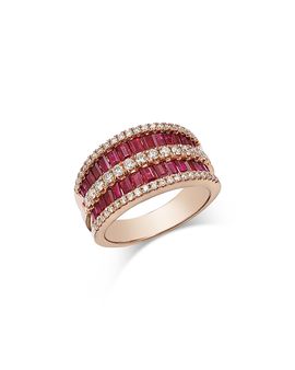 Bloomingdale's Fine Collection Bloomingdale's Fine Collection Ruby & Diamond Concave Multirow Statement Ring in 14K Rose Gold