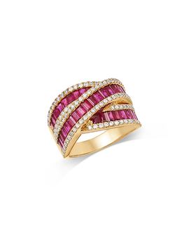 Bloomingdale's Fine Collection Bloomingdale's Fine Collection Ruby & Diamond Crossover Ring in 14K Yellow Gold