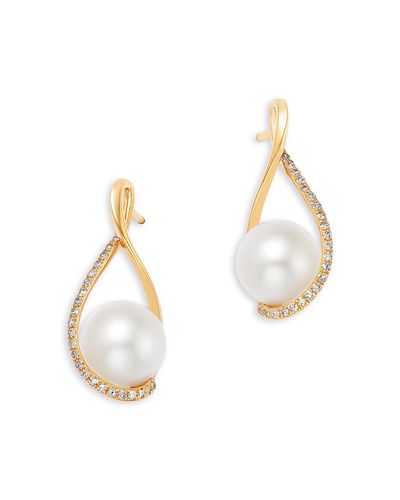 Bloomingdale's Fine Collection Bloomingdale's Fine Collection Spring Pearl Freshwater Pearl & Diamond Open Frame Drop Earrings in 14K Yellow Gold