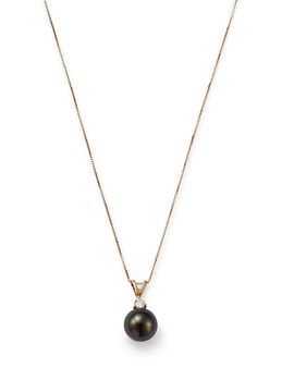 Bloomingdale's Fine Collection Bloomingdale's Fine Collection Tahitian Black Cultured Pearl & Diamond Pendant Necklace in 14K Yellow Gold, 18