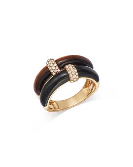 Bloomingdale's Fine Collection Bloomingdale's Fine Collection Tiger Eye, Onyx & Diamond Faux Stack Ring in 14K Yellow Gold
