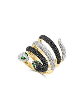 Bloomingdale's Fine Collection Bloomingdale's Fine Collection Tsavorite, Black & White Diamond Snake Ring in 14K Yellow Gold