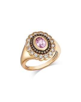 Bloomingdale's Fine Collection Bloomingdale's Fine Collection White & Brown Diamond & Pink Sapphire Heirloom Ring in 14K Yellow Gold