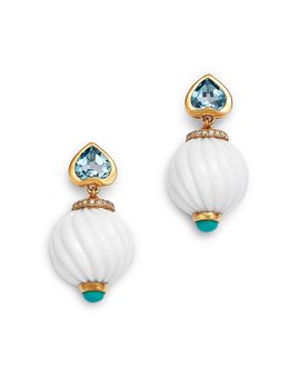 Bloomingdale's Fine Collection Bloomingdale's Fine Jewelry Carved White Agate, Blue Topaz, Turquoise & Diamond Bead Drop Earrings in 14K Yellow Gold