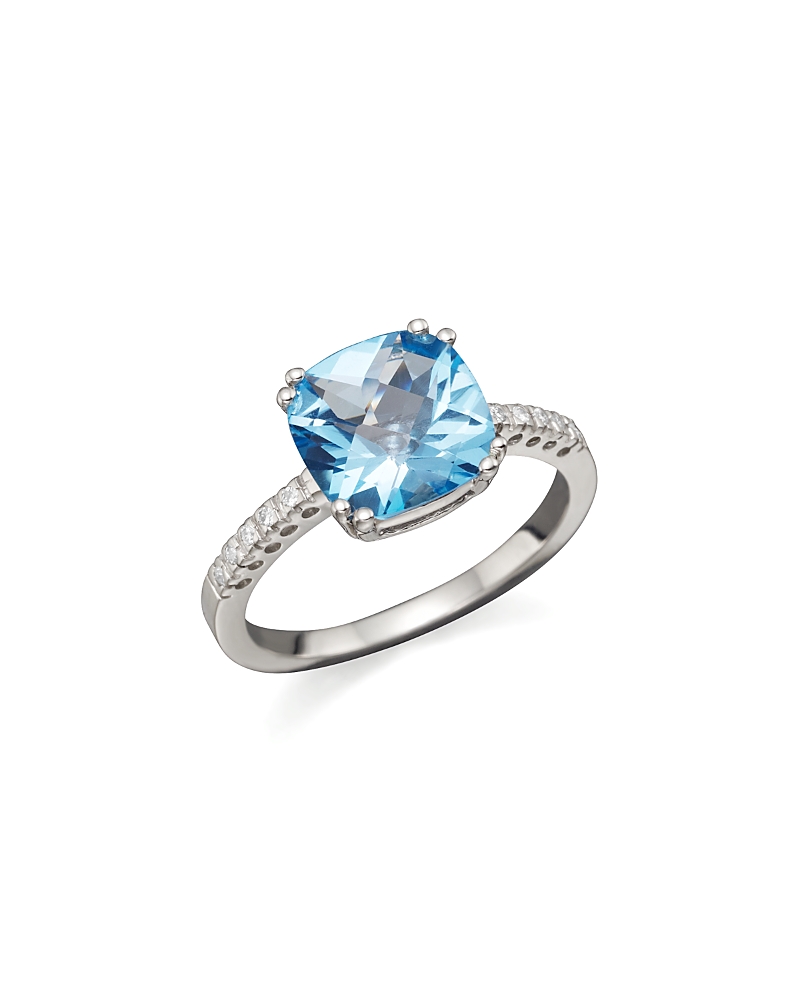 Bloomingdale's Fine Collection Blue Topaz Cushion Ring with Diamonds in 14K White Gold