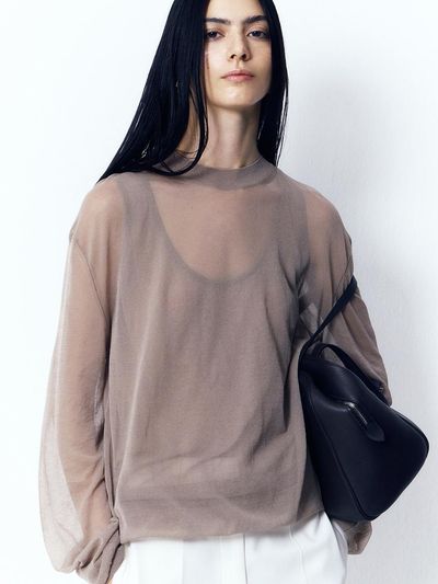 BLOSSOM H COMPANY See-through U-neck Sleeveless Knit Vest [Beige]