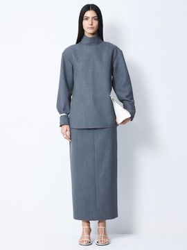 BLOSSOM H COMPANY Wool Blend Straight Cut Maxi Skirt