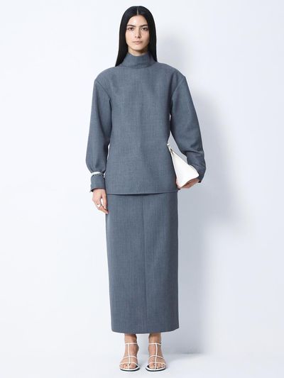 BLOSSOM H COMPANY Wool Blend Straight Cut Maxi Skirt