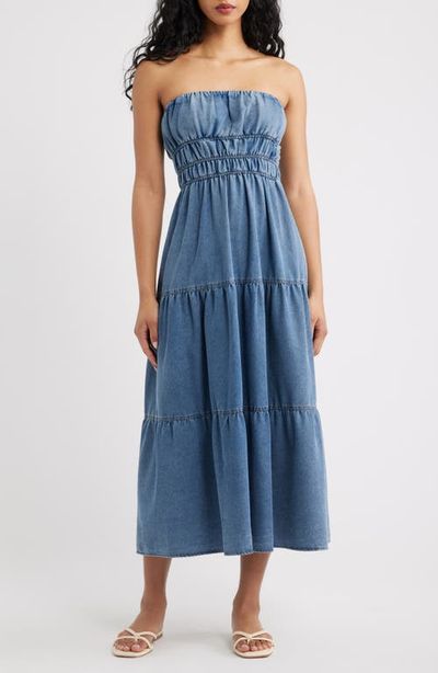Blu Pepper Blu Pepper Strapless Tiered Denim Midi Dress 