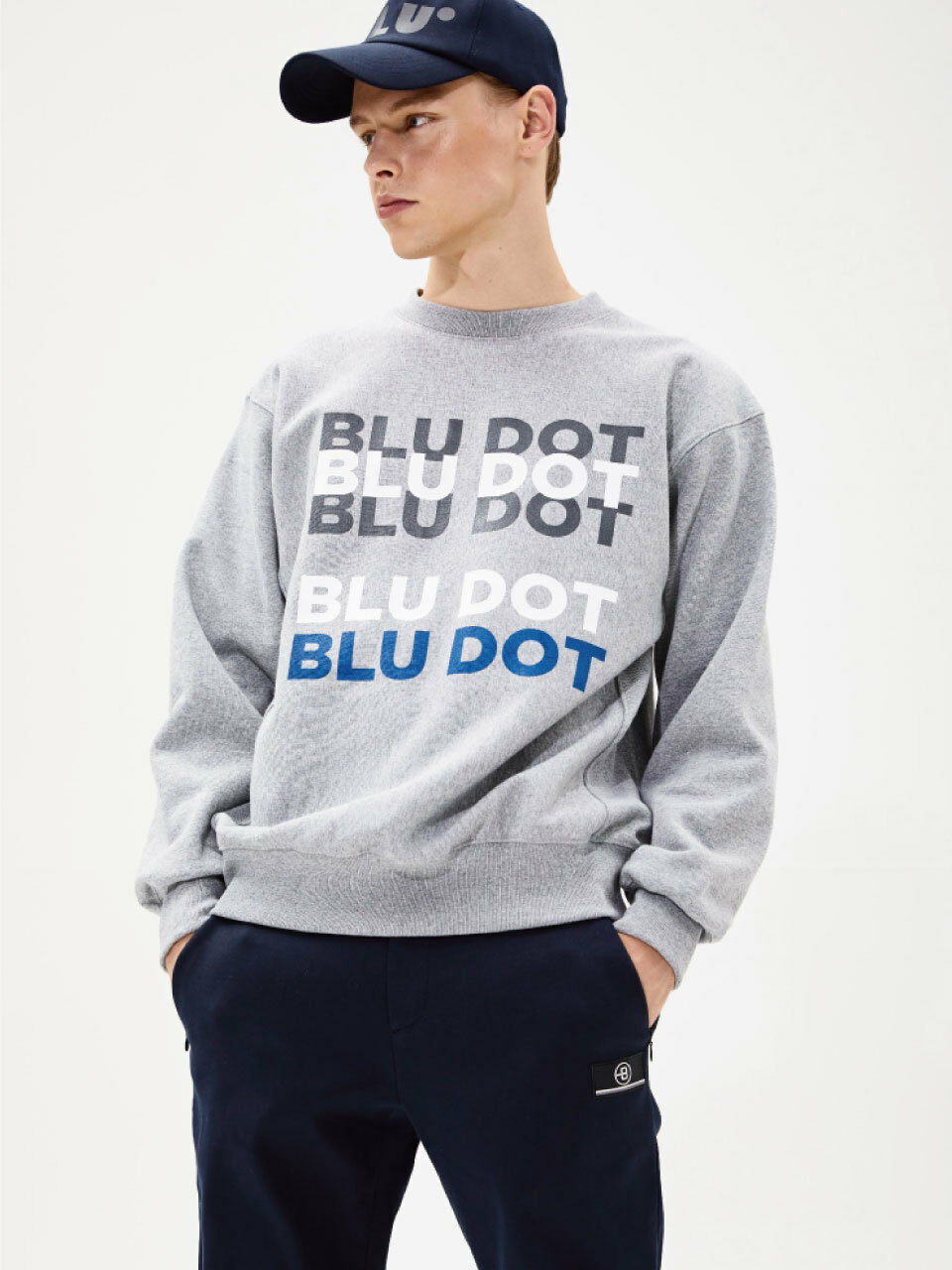 BLUDOT Reverse Weave Print Sweater (Grey)