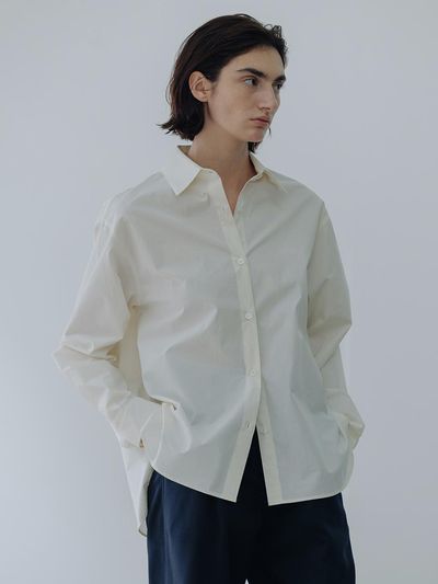 BLUE BRICK Bio-washed Cotton Semi-overfit Shirt [Buttery Yellow]