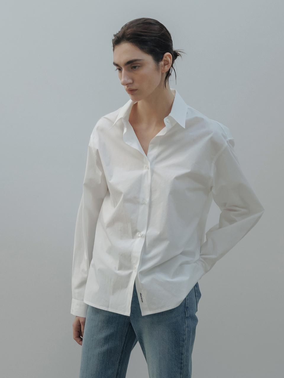 BLUE BRICK Bio-washed Cotton Semi-overfit Shirt [Ivory]