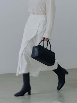 BLUE BRICK Buckle Wrap Long Textured Skirt [Beige]