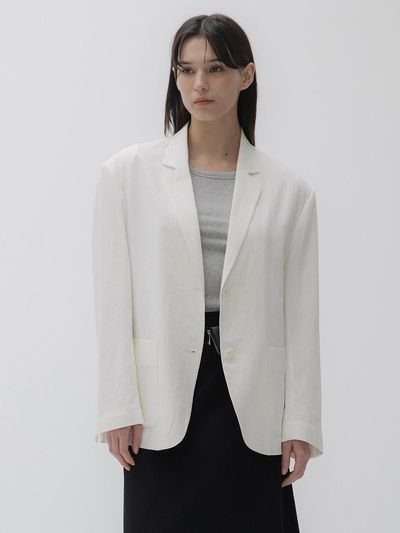 BLUE BRICK Linen Cotton Semi-Overfit Structured Jacket [Ivory]