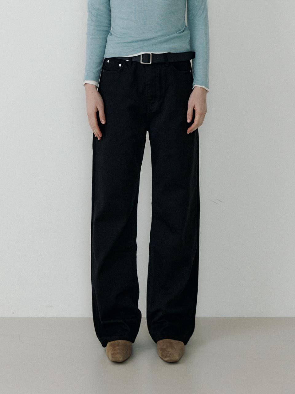 BLUE BRICK Wide Leg Relaxed Fit Denim Pants [Black]