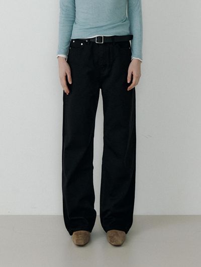 BLUE BRICK Wide Leg Relaxed Fit Denim Pants [Black]