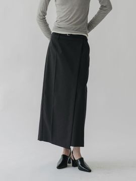 BLUE BRICK Wool H-line Wrap Maxi Skirt [Charcoal]