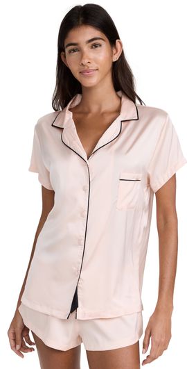 Bluebella Bluebella Abigail Shirt and Short Set Pale Pink/Black 3XL